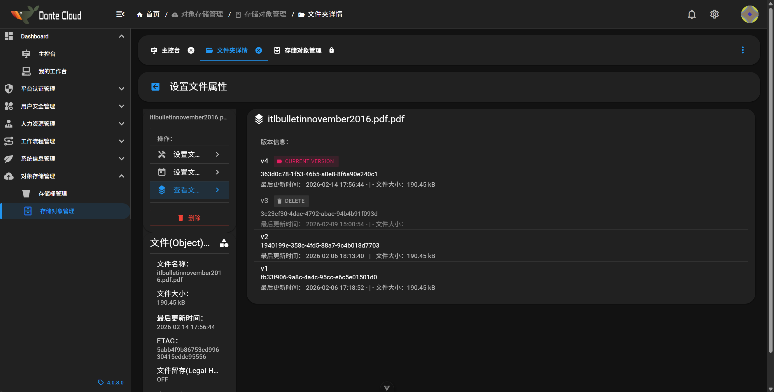 查看对象版本信息